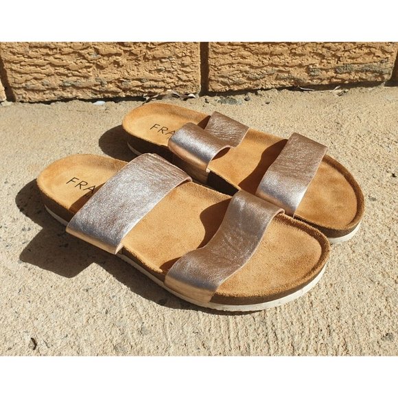 Frankie4 8 Maria Minimalist Comfy Slides Leather shiny Flats Shoes In Rose gold - Picture 3 of 13